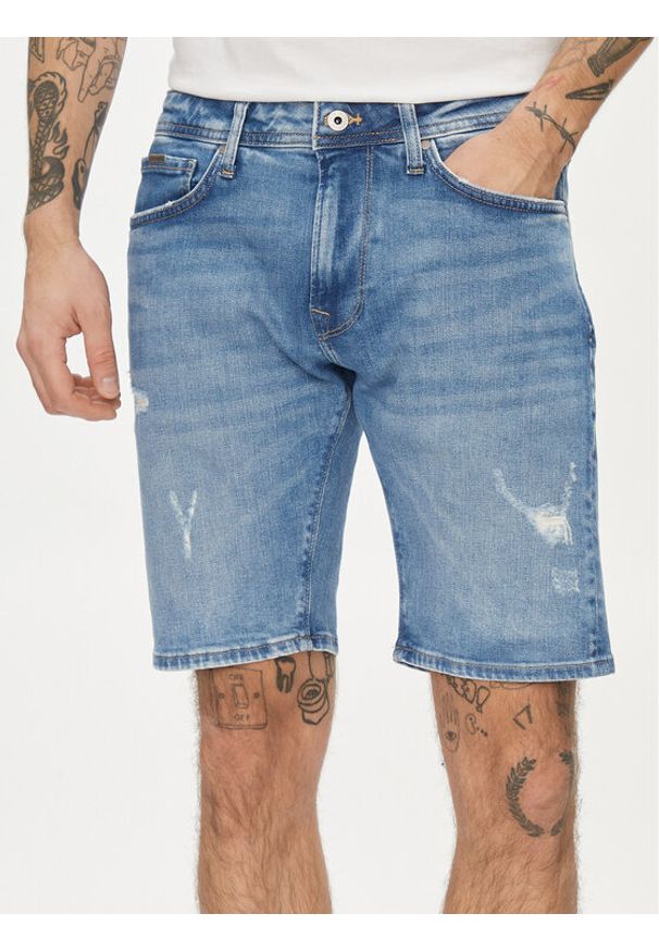 Pepe Jeans Szorty jeansowe Taper Short PM801084RH7 Niebieski Regular Fit. Kolor: niebieski. Materiał: bawełna