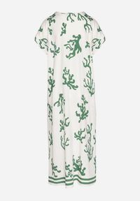 Born2be - Zielono-Beżowa Sukienka z Lnem i Wiskozą o Pudełkowym Kroju Sadirene. Okazja: na spotkanie biznesowe, na co dzień. Kolor: zielony. Materiał: wiskoza, len. Wzór: kwiaty. Sezon: wiosna, lato. Styl: elegancki, casual, biznesowy #5