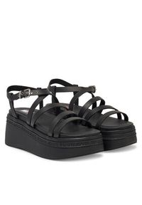 Tommy Jeans Sandały Tjw Wedgy Strappy Sandal EN0EN02756 Czarny. Kolor: czarny. Materiał: skóra