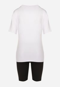 Born2be - Czarno-Biały Komplet T-shirt z Nadrukiem i Kolarki z Wysokim Stanem Jannesca. Kolor: czarny. Materiał: tkanina. Wzór: nadruk #3