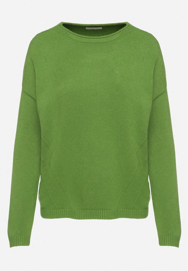 Born2be - Zielony Sweter z Ozdobnymi Guzikami i Cyrkoniami Rerilina. Okazja: na co dzień. Kolor: zielony. Materiał: jeans. Długość rękawa: długi rękaw. Długość: długie. Wzór: aplikacja. Styl: klasyczny, casual