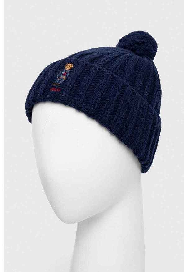 Polo Ralph Lauren czapka wełniana kolor granatowy z grubej dzianiny wełniana. Kolor: niebieski. Materiał: wełna, dzianina