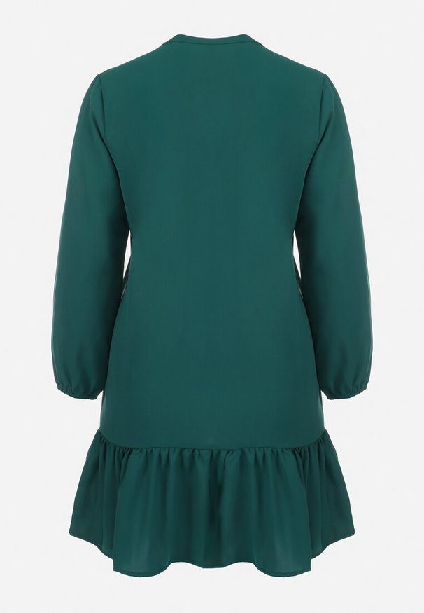 Born2be - Ciemnozielona Koszulowa Sukienka Mini z Falbanką Brindel. Kolor: zielony. Typ sukienki: koszulowe. Długość: mini