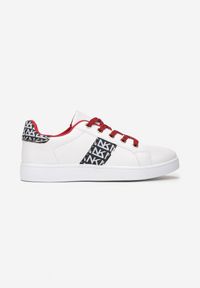 Renee - Biało-Czerwone Sneakersy Sznurowane z Wstawkami Danthe. Kolor: biały. Materiał: jeans
