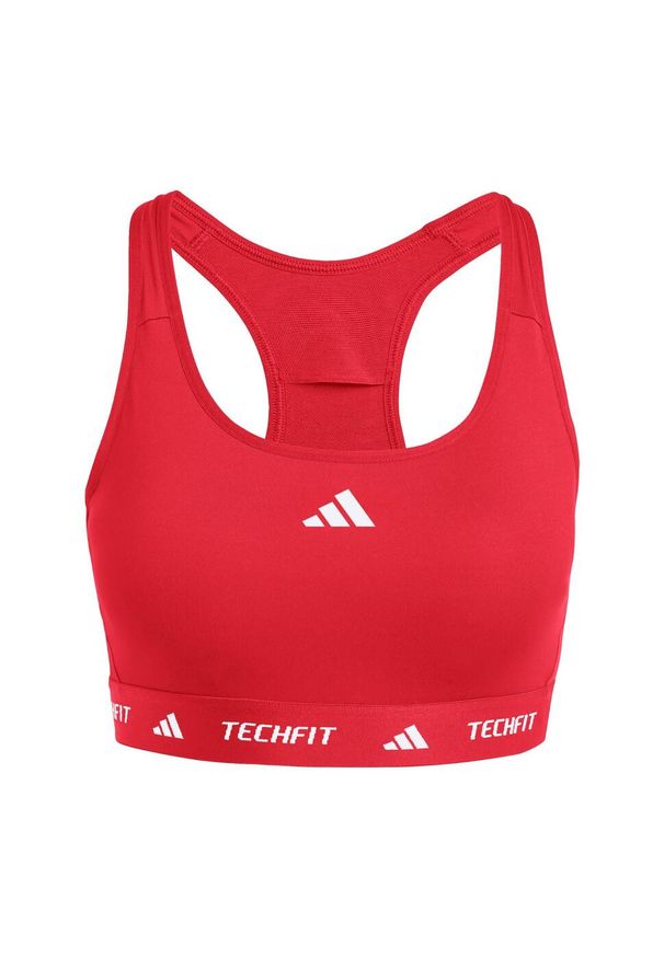 Adidas - Biustonosz TECHFIT. Kolor: czerwony. Materiał: materiał. Technologia: Techfit (Adidas). Sport: fitness