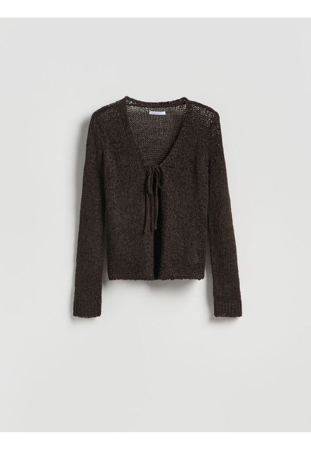 Reserved - Kardigan z wiązaniem - brązowy. Kolor: brązowy. Materiał: dzianina