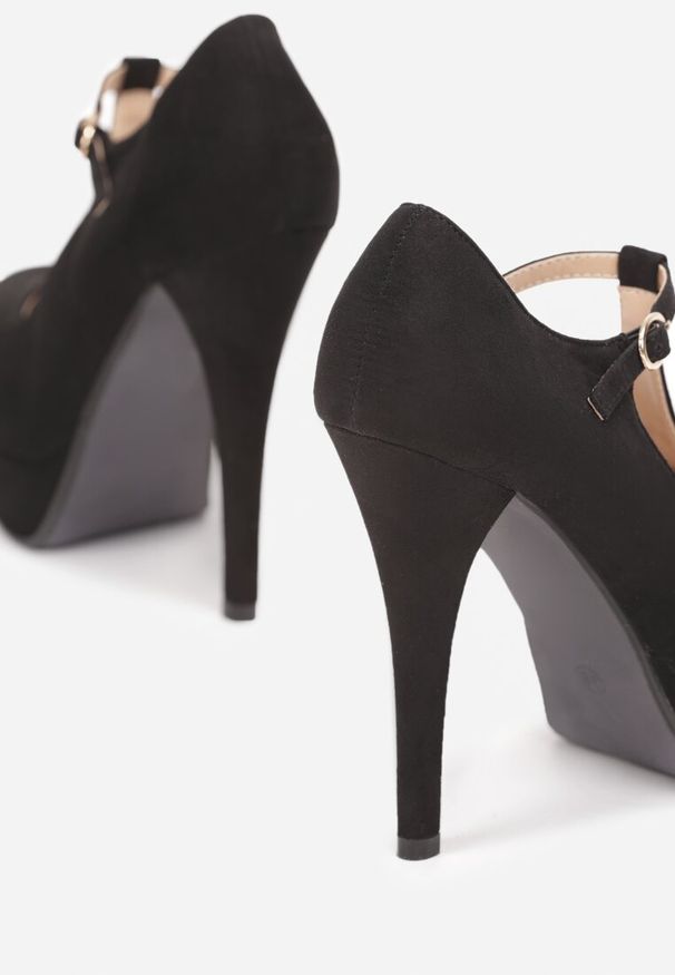 Renee - Czarne Czółenka z Paskiem na Platformie Leyli. Zapięcie: pasek. Kolor: czarny. Obcas: na platformie