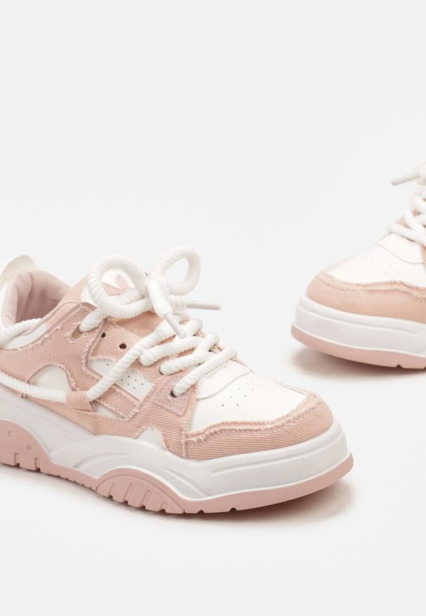 Renee - Różowe Sneakersy z Przeszyciami na Grubej Podeszwie Dovira. Okazja: na co dzień. Kolor: biały, różowy