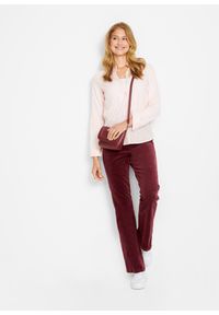 bonprix - Spodnie sztruksowe dzwony high-waist z wygodnym paskiem. Stan: podwyższony. Kolor: czerwony. Materiał: sztruks. Styl: elegancki #3