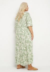 Born2be - Zielona Sukienka z Wiskozy o Prostym Kroju z Wiązaniem w Roślinny Wzór Edirania. Okazja: na co dzień. Typ kołnierza: dekolt w serek. Kolekcja: plus size. Kolor: zielony. Wzór: aplikacja. Typ sukienki: proste. Materiał: wiskoza. Długość rękawa: krótki rękaw. Styl: casual, elegancki, klasyczny #6