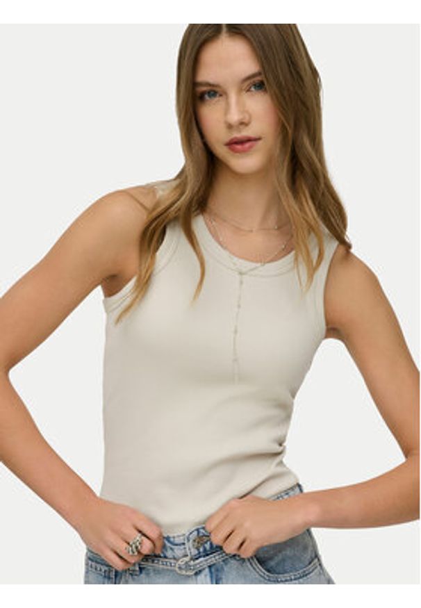 only - ONLY Top Val 15371705 Beżowy Regular Fit. Kolor: beżowy. Materiał: wiskoza