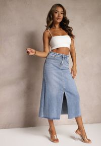 Renee - Jasnoniebieska Spódnica Maxi z Rozcięciem z Jeansu Vonuline. Stan: podwyższony. Kolor: niebieski. Materiał: jeans. Styl: sportowy, elegancki #4