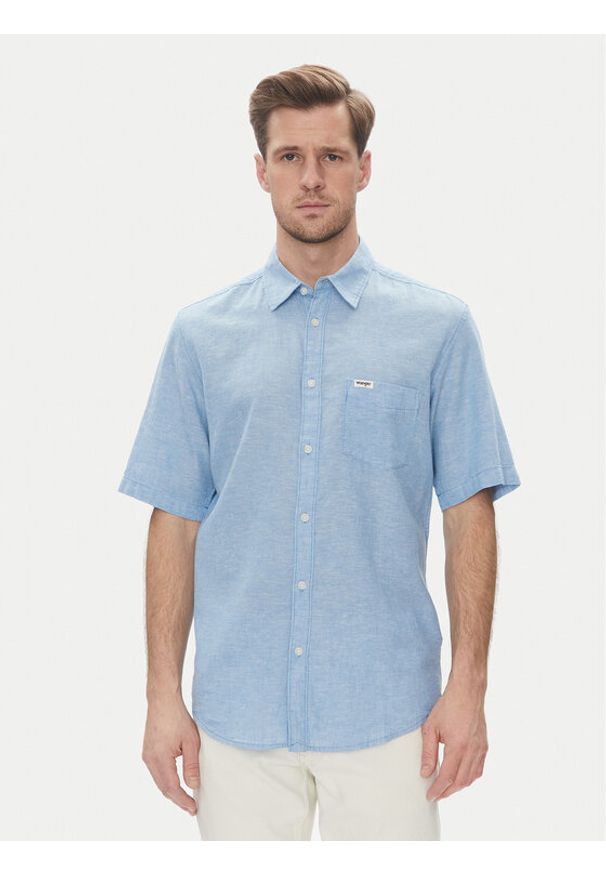 Wrangler Koszula 1 Pkt 112362731 Błękitny Regular Fit. Kolor: niebieski. Materiał: bawełna