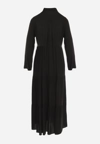 Born2be - Czarna Rozkloszowana Sukienka Maxi z Bawełny w Koszulowym Stylu Onecca. Okazja: na co dzień. Kolor: czarny. Materiał: bawełna. Wzór: aplikacja. Typ sukienki: koszulowe. Styl: casual. Długość: maxi #7