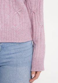 Born2be - Fioletowy Klasyczny Sweter w Ozdobny Splot Mulls. Kolor: fioletowy. Materiał: dzianina, tkanina. Wzór: ze splotem. Styl: klasyczny #4