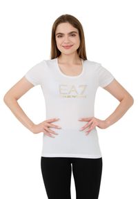 EA7 Emporio Armani - EA7 Biały t-shirt z cyrkoniami. Kolor: biały