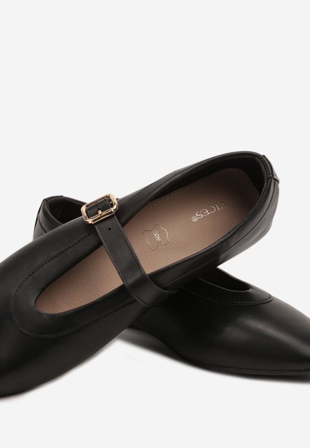 Renee - Czarne Balerinki Vices w Stylu Mary Jane z Klamerką i Skórzaną Wkładką Dimaline. Okazja: na co dzień, na imprezę. Zapięcie: klamry. Kolor: czarny. Materiał: skóra. Styl: casual, elegancki