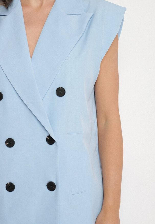 Born2be - Niebieska Kamizelka Garniturowa z Usztywnionymi Ramionami Ellavessa. Okazja: na co dzień. Kolor: niebieski. Materiał: jeans. Styl: elegancki, casual