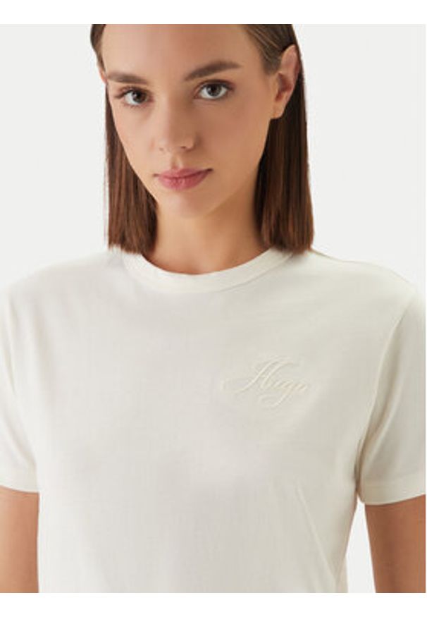 Hugo - HUGO T-Shirt Damacia_7 50561233 Écru Regular Fit. Kolor: kremowy. Materiał: bawełna