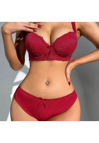 Intica - Komplet bielizny koronkowej push-up z satynowym wykończeniem Moran. Kolor: czerwony. Materiał: satyna, koronka. Wzór: koronka #5