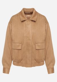 Born2be - Beżowa Kurtka Przejściowa Bomberka z Imitacji Zamszu z Kołnierzykiem Ervila. Okazja: na co dzień. Kolor: beżowy. Materiał: zamsz. Długość: krótkie. Sezon: jesień. Styl: casual #7