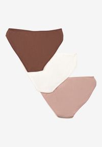 Renee - Biało-Różowe 3-pack Majtki Typu Figi o Klasycznym Designie z Prążkowaniem Verunia. Kolor: biały. Materiał: prążkowany