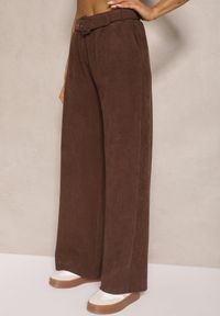 Renee - Brązowe Spodnie Sztruksowe o Szerokim Kroju High Waist z Paskiem Valoma. Okazja: na co dzień. Stan: podwyższony. Kolor: brązowy. Materiał: sztruks. Styl: retro, elegancki, casual #5