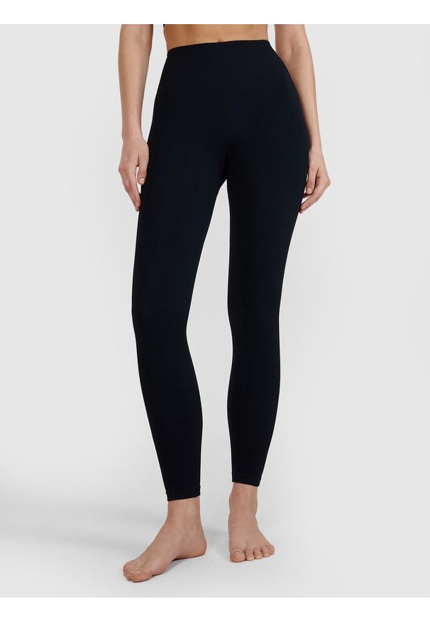 4f - 4F Legginsy do jogi i pilatesu bezszwowe damskie - czarne M/L. Stan: podwyższony. Kolor: czarny. Materiał: dzianina, włókno, materiał, syntetyk. Wzór: gładki, ze splotem. Sport: joga i pilates