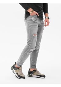 Ombre Clothing - Spodnie męskie jeansowe z dziurami REGULAR FIT - szare V2 P1024 - XXL. Okazja: na co dzień. Kolor: szary. Materiał: jeans. Styl: casual, klasyczny