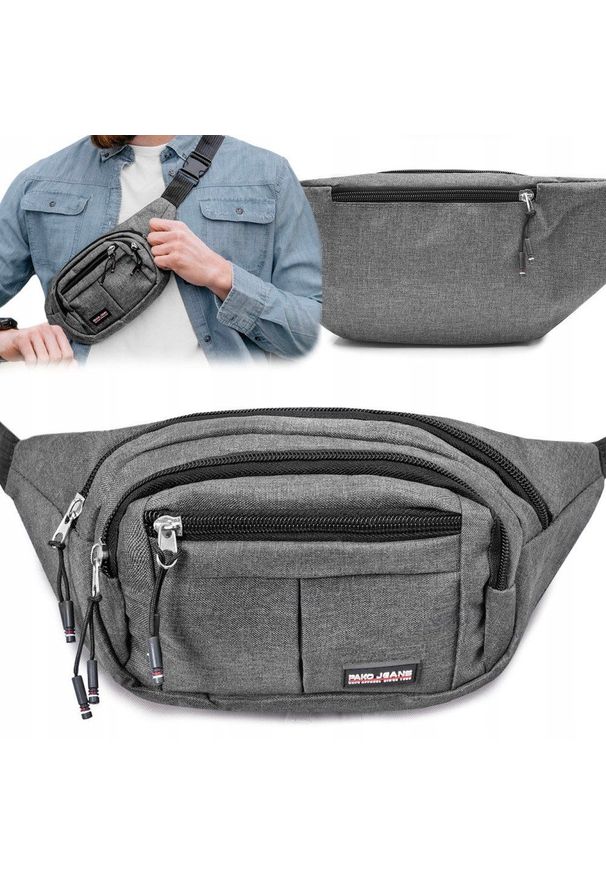 Męska Saszetka na Biodro (Nerka) - Pako Jeans - Szara. Kolor: szary. Materiał: poliester