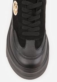 Renee - Czarne Chunky Sneakersy Vices na Platformie z Okrągłym Detalem Sedvira. Okazja: na spacer. Nosek buta: okrągły. Kolor: czarny. Materiał: jeans, skóra, koronka. Obcas: na platformie. Sport: turystyka piesza #3