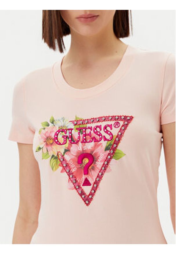 Guess T-Shirt W5GI10 J1314 Różowy Slim Fit. Kolor: różowy. Materiał: bawełna