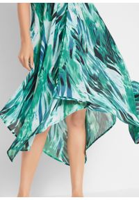 bonprix - Długa sukienka plażowa z szyfonu. Okazja: na plażę. Typ kołnierza: dekolt w serek. Kolor: zielony. Wzór: nadruk, aplikacja. Typ sukienki: asymetryczne. Materiał: szyfon. Długość rękawa: na ramiączkach. Styl: elegancki. Długość: maxi #2
