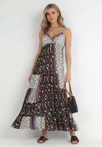 Born2be - Czarna Sukienka Olynome. Kolor: czarny. Materiał: wiskoza. Długość rękawa: na ramiączkach. Sezon: lato. Typ sukienki: kopertowe. Styl: boho. Długość: maxi #1