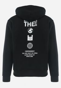 Born2be - Czarna Bluza Wykończona Polarem z Kieszonką i Nadrukiem na Tyle Lilles. Typ kołnierza: kaptur. Kolor: czarny. Materiał: polar. Wzór: nadruk #5