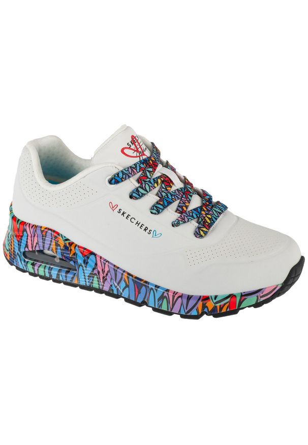 skechers - Buty sportowe Sneakersy damskie, Uno - Ravaged Love. Kolor: biały. Sport: turystyka piesza