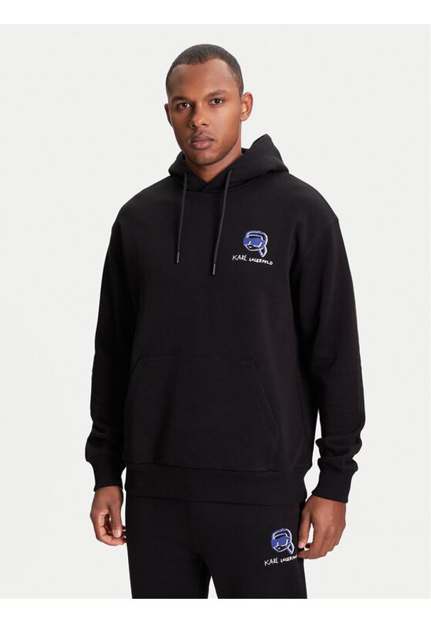Karl Lagerfeld - KARL LAGERFELD Bluza 705111 553904 Czarny Loose Fit. Typ kołnierza: dekolt w karo. Kolor: czarny. Materiał: bawełna