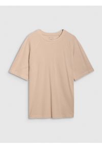 4f - T-shirt oversize z modalem męski - beżowy. Okazja: na co dzień. Kolor: beżowy. Materiał: bawełna, dzianina, materiał. Długość rękawa: krótki rękaw. Długość: krótkie. Styl: sportowy, casual, klasyczny