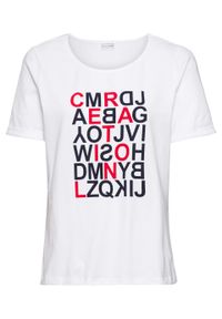 T-shirt z nadrukiem bonprix biały z nadrukiem. Kolor: biały. Długość rękawa: krótki rękaw. Długość: krótkie. Wzór: nadruk #1