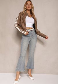 Renee - Niebieskie Jeansy z Bawełną High Waist o Kroju Dzwonów Tommea. Okazja: na co dzień. Stan: podwyższony. Kolor: niebieski. Styl: klasyczny, casual #5