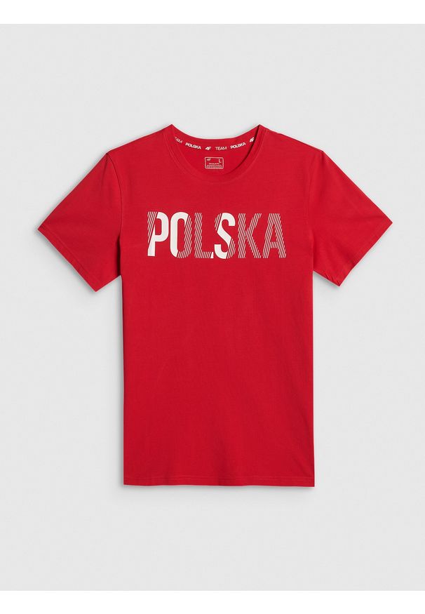 4f - 4F Koszulka kibica męska - czerwona L. Okazja: na co dzień. Kolor: czerwony. Materiał: materiał, bawełna, dzianina. Wzór: nadruk. Styl: casual