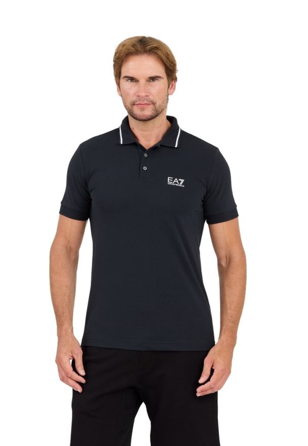 EA7 Emporio Armani - EA7 Granatowa męska koszulka polo, Rozmiar L. Typ kołnierza: polo. Kolor: niebieski