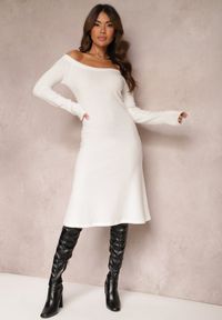 Renee - Biała Sukienka Midi z Prążkowanej Dzianiny Kires. Kolor: biały. Materiał: dzianina, prążkowany. Długość: midi #1