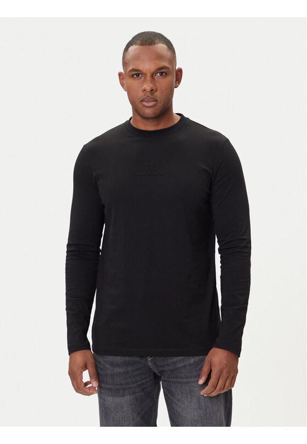 Karl Lagerfeld - KARL LAGERFELD Longsleeve 755055 554225 Czarny Regular Fit. Typ kołnierza: dekolt w karo. Kolor: czarny. Materiał: bawełna. Długość rękawa: długi rękaw