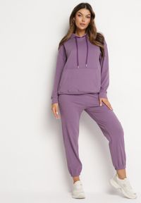 Born2be - Fioletowy 2-częściowy Komplet Dresowy z Bluzą i Spodniami Ciprana. Kolor: fioletowy. Materiał: dresówka