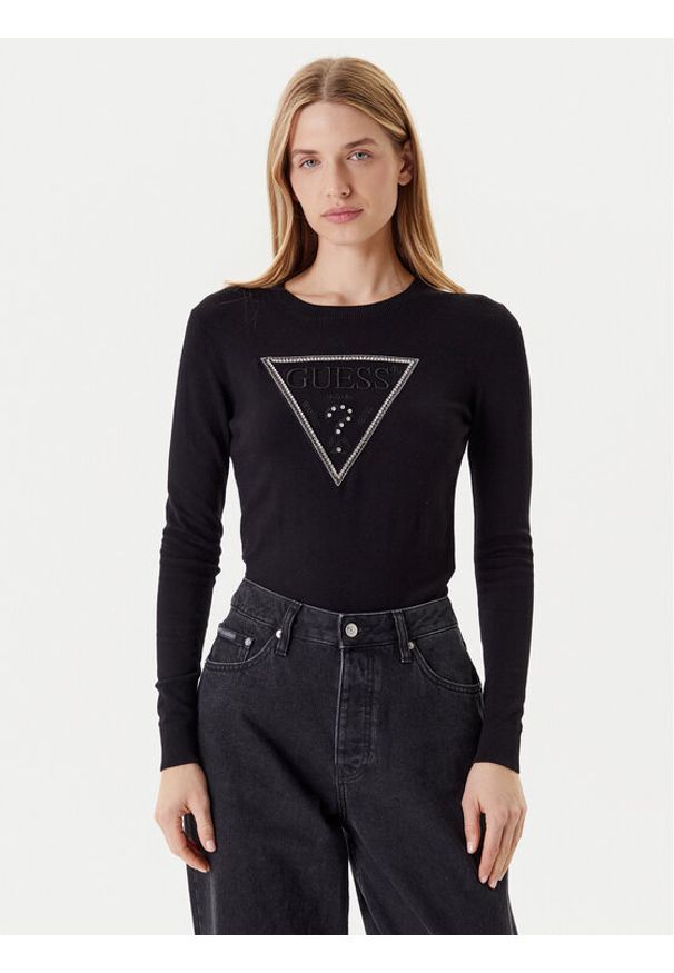 Guess Sweter W5YR23 Z2NQ2 Czarny Regular Fit. Kolor: czarny. Materiał: wiskoza