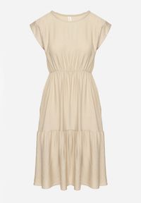 Born2be - Beżowa Wiskozowa Sukienka o Rozkloszowanym Kroju Lizena. Okazja: na co dzień, na imprezę. Kolor: beżowy. Materiał: wiskoza. Sezon: wiosna, lato. Styl: klasyczny, casual #6