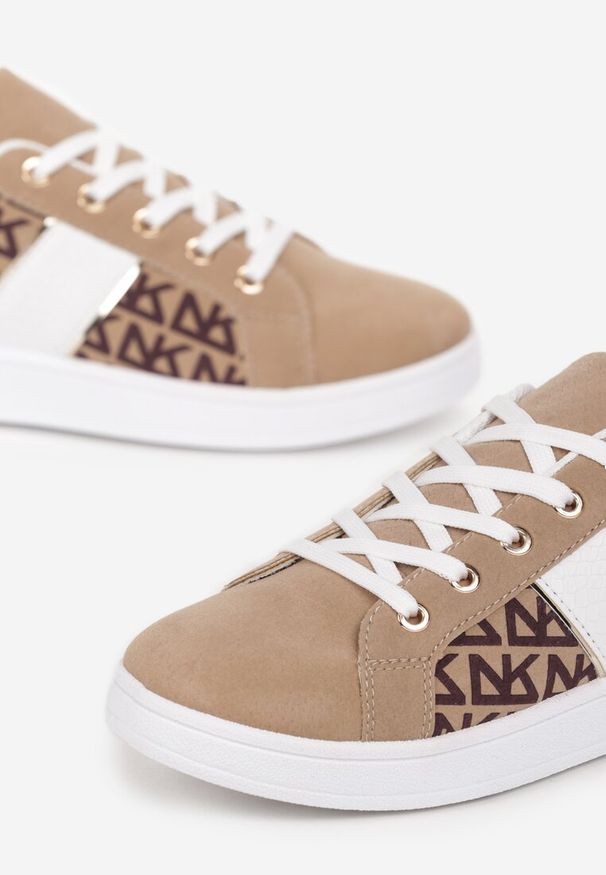 Renee - Beżowe Sneakersy z Printem Casica. Kolor: beżowy. Wzór: nadruk