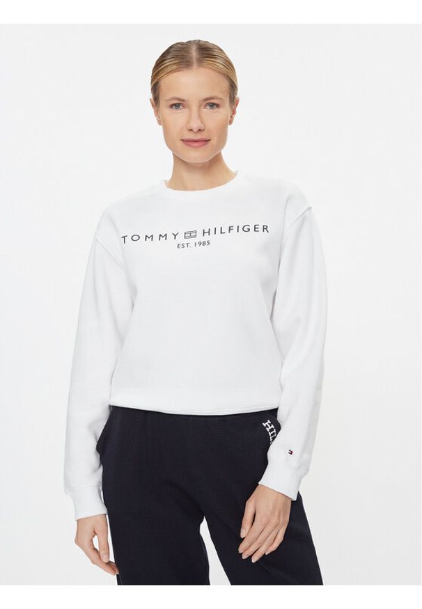 TOMMY HILFIGER - Tommy Hilfiger Bluza Logo WW0WW39791 Biały Regular Fit. Kolor: biały. Materiał: syntetyk, bawełna