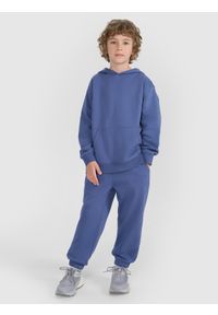 4f - 4F Spodnie dresowe joggery chłopięce - niebieskie 152 (11-12 lat). Okazja: na co dzień. Kolor: niebieski. Materiał: dresówka. Wzór: gładki, ze splotem. Sezon: lato. Styl: młodzieżowy, casual, sportowy #1
